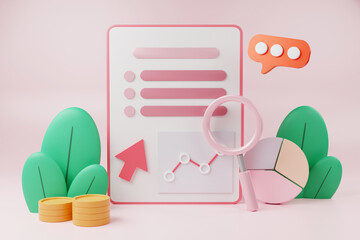 3D illustration of digital marketing with transaction display board placed in the center business concept 3D rendering.