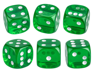 Collection of Green Dice in Random Arrangement – Transparent PNG