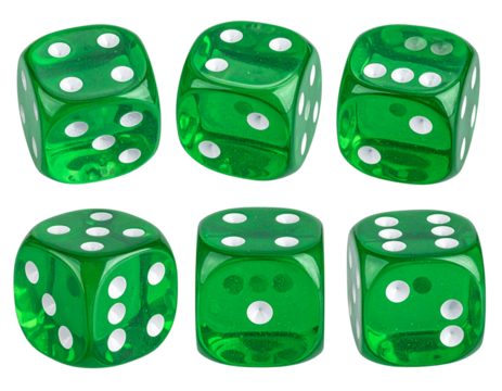 Collection of Green Dice in Random Arrangement – Transparent PNG