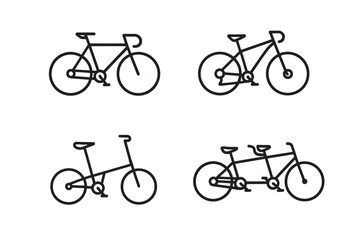 Obraz premium Outline icons of different bicycle types: road, mountain, folding, tandem