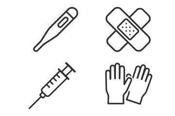 Fototapeta premium Medical icons: thermometer, bandage, syringe, gloves