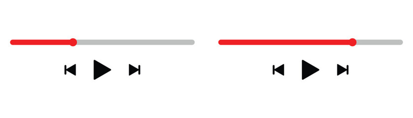 Music or video play bar icons. Play or pause button, audio player for songs or podcast playlist. Vector illustration.