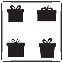 Gift Box Silhouette Set - Present Icons, Holiday Gifts, Christmas Gift Vectors, Box with Ribbon, Birthday Gift Clipart, Vector Holiday Symbols