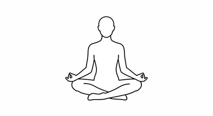 Minimalist outline illustration depicting a figure in the lotus position for meditation and