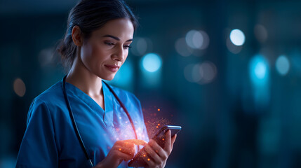 Futuristic medical technology: Healthcare professional using AI technology advanced data analysis tools innovation in medical treatment hospital digital systems predictive heal