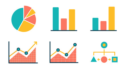 Vibrant flat design graphs and charts illustration depicting data analysis methods