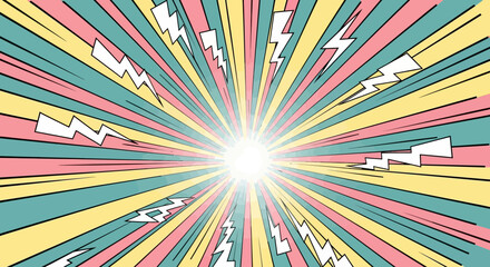 Vibrant comic book background with bursting rays and lightning bolts effect design