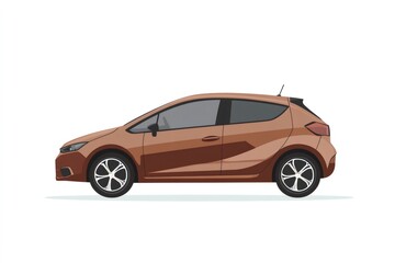 Naklejka premium Minimalist brown hatchback car illustration presenting a modern vehicle design. Flat vector style ideal for automotive, transportation, or compact car concepts