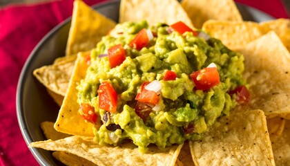 Delicious Guacamole with Tortilla Chips - A Fresh and Flavorful Snack.
