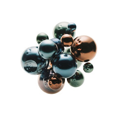 Abstract sphere cluster 3 d render with metallic surfaces isolated on transparent background