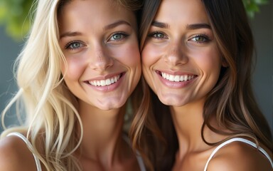 Cheery beautiful blonde and brunette women. High quality