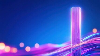 Abstract 5G antenna mast silhouette reaching into a vivid blue sky, futuristic concept for wireless networks