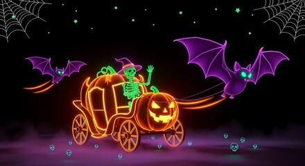 Halloween pumpkin carriage bats skeleton spooky celebration