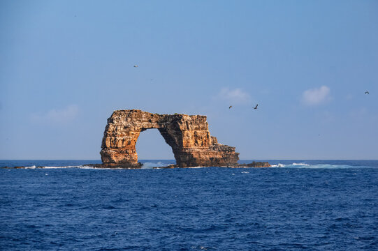 Iconic Darwin's Arch rock formation, a natural volcanic arch in the Galapagos Islands (Pre-Collapse)