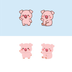Cute kawaii pig waving paw, cartoon and flat design, vector illustration