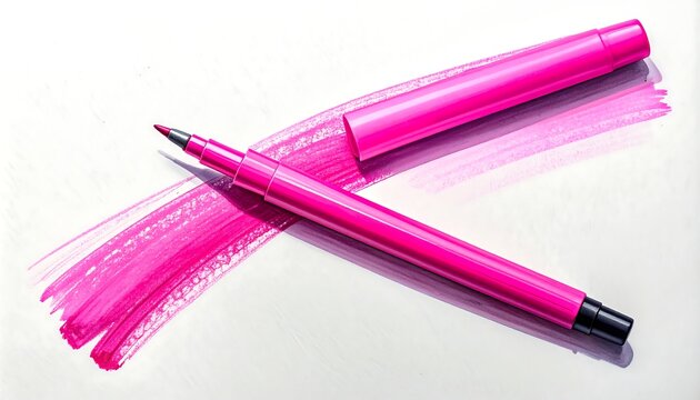 Pink marker on paper with cap and strokes