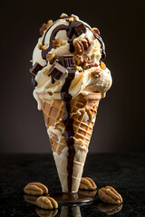 Chocolate ice-cream cone with waffle cone