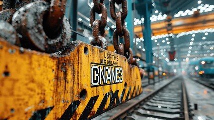 Industrial Symphony: The image showcases the robust detail of an industrial crane, an emblem of the industry's strength, amid the backdrop of a bustling workshop.