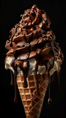 Artistic food photography of chocolate ice cream cone