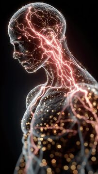 Bio-Electrical Network: A mesmerizing illustration of the human form is revealed. It reveals a complex network of bio-electrical activity coursing through the body