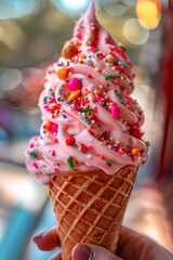 Artistic food photography of chocolate ice cream cone
