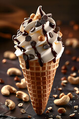 Close-up of a vanilla soft serve ice cream cone