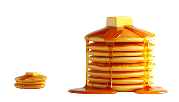  3D Pancakes with Syrup Two Variations isolated on transparent background
