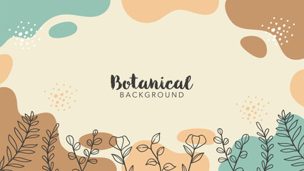 Flowers and leaves line art with stones hand drawn background illustration