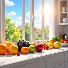 Kitchen windowsill with fruits