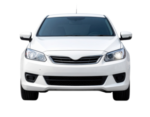 A sleek white car with distinct headlights and a modern design, showcasing a polished exterior.