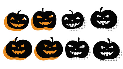 Silhouette Jack O' Lantern Coloring Page Collection for Halloween Cutout and Decoration.Vector illustration