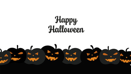 Happy Halloween Greeting Banner with Silhouette Jack O' Lantern Border Decoration.Vector illustration