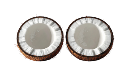 3D Tropical Coconut Collection Opened Halves isolated on transparent background