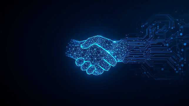 Digital Handshake Concept representing Business Partnership and Agreement in the Technological Era - Powered by Adobe