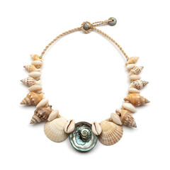 Obraz premium Shell necklace made from natural seashells on a white background 