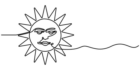 Sun continuous one line drawing. Hand drawn Editable stroke. Vector illustration. 