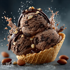 Artistic food photography of chocolate ice cream cone