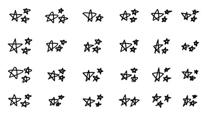 Stars Line Art Doodle Hand Drawn Set of Star Clusters and Night Sky Elements.Vector illustration