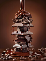 Stack of rich dark chocolate thick bars