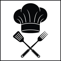 Chef Hat with Crossed Spatula and Fork Silhouette