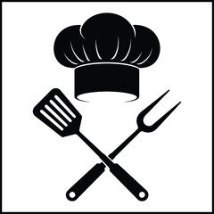 Chef Hat with Crossed Spatula and Fork Silhouette