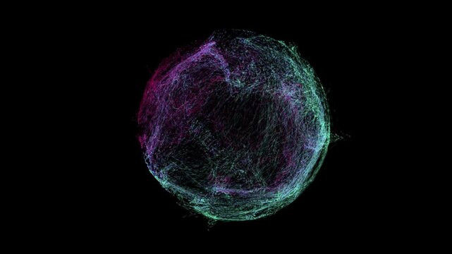 Nebula of dots representing machine learning process with data analysis. Sphere of energy in movement composed by particles. Abstract Technology background with bright dots, waves and ripple.	