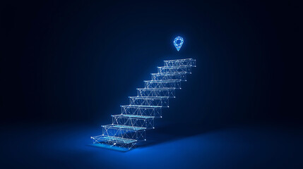 Illuminated staircase concept with a destination point showing the path to success and achievement