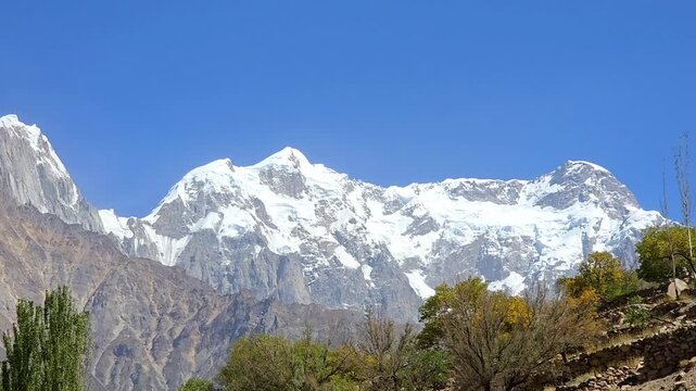 Rakaposhi Mountain Peak in the Karakoram Range, Majestic Snow-Covered Landscape 4K Footage, Gilgit-Baltistan Pakistan