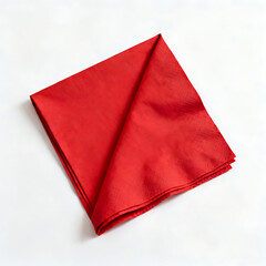 Red napkin folded neatly on white background  