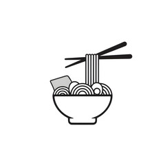 Bowl of ramen with chopsticks isolated line art illustration on transparent