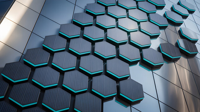 Modular hexagonal panels illuminating modern architectural facade
