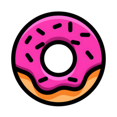 Delicious donut icon with pink glaze and sprinkles on transparent background