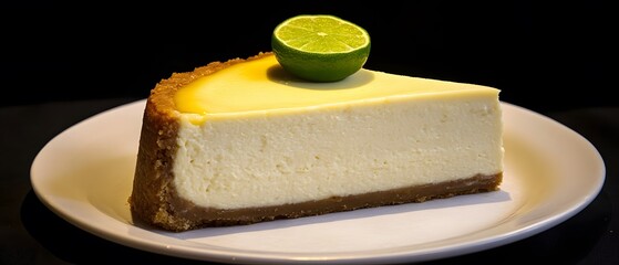 Delicious Slice of Key Lime Cheesecake Dessert Isolated on Black Background