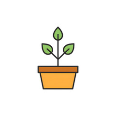 Illustrated plant in a pot on transparent background with simple lines